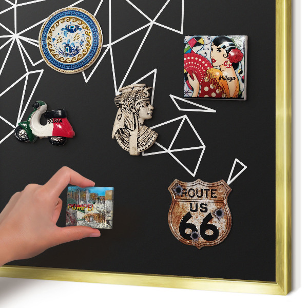Magnettafel für Urlaubsmagnete in Goldrahmen Weltkarte