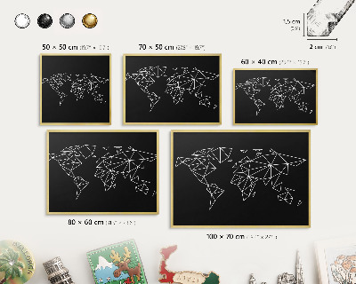 Magnettafel für Urlaubsmagnete in Goldrahmen Weltkarte