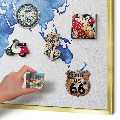 Magnettafel für Urlaubsmagnete in Goldrahmen Aquarellkarte