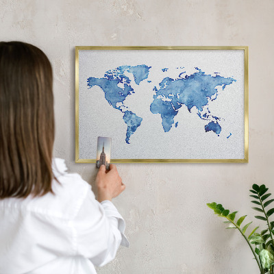 Magnettafel für Urlaubsmagnete in Goldrahmen Aquarellkarte