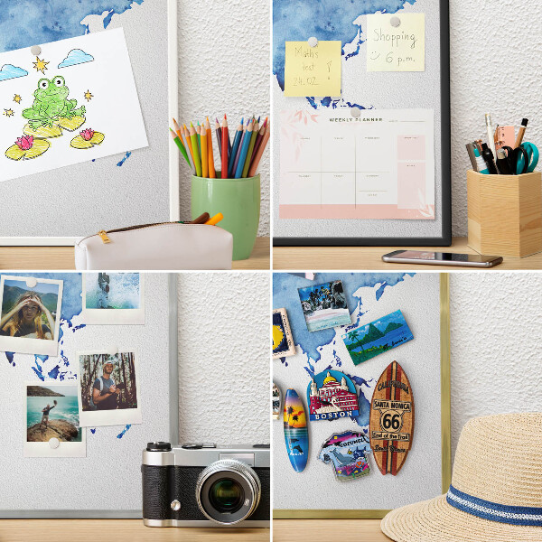 Magnettafel für Urlaubsmagnete in Goldrahmen Aquarellkarte