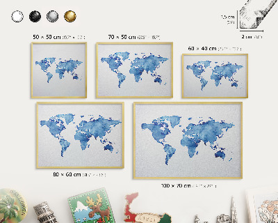 Magnettafel für Urlaubsmagnete in Goldrahmen Aquarellkarte