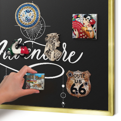 Magnettafel dekorativ bedruckt mit goldenem Rahmen Reiseinspiration