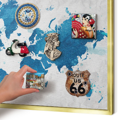Magnettafel für Urlaubsmagnete in Goldrahmen Aquarellkarte