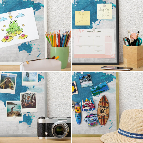 Magnettafel für Urlaubsmagnete in Goldrahmen Aquarellkarte