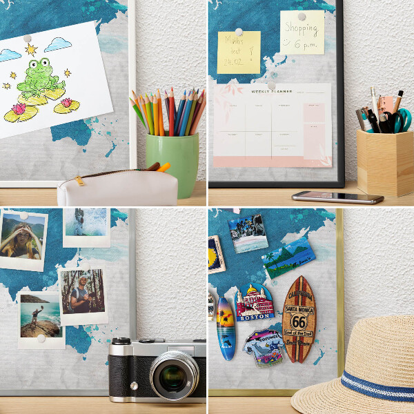 Magnettafel für Urlaubsmagnete in Goldrahmen Aquarellkarte