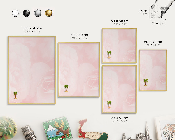Magnettafel dekorativ bedruckt mit goldenem Rahmen Zartes Rosa