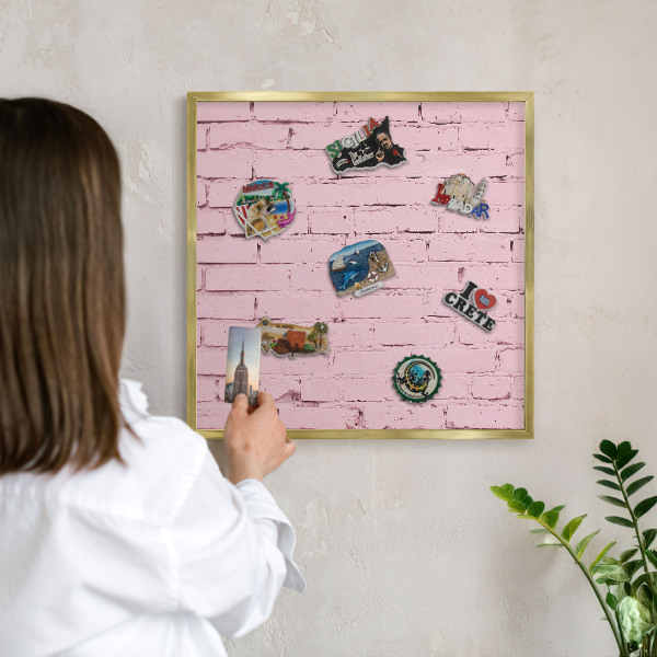 Magnettafel dekorativ bedruckt mit goldenem Rahmen Rosa Ziegelstein