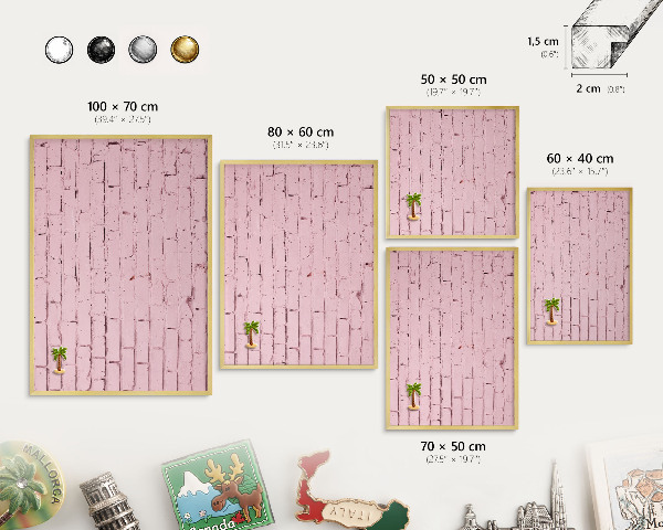 Magnettafel dekorativ bedruckt mit goldenem Rahmen Rosa Ziegelstein