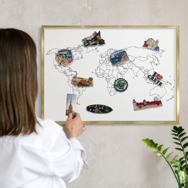 Magnettafel für Urlaubsmagnete in Goldrahmen Höhenlinienkarte