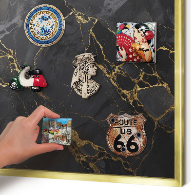 Magnettafel für Urlaubsmagnete in Goldrahmen Schwarzer Marmor