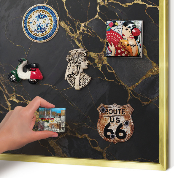Magnettafel für Urlaubsmagnete in Goldrahmen Schwarzer Marmor