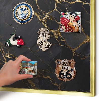 Magnettafel für Urlaubsmagnete in Goldrahmen Schwarzer Marmor