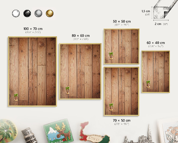 Magnettafel für Urlaubsmagnete in Goldrahmen Holzbretter
