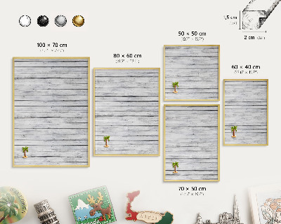Magnettafel für Urlaubsmagnete in Goldrahmen Helles Holz