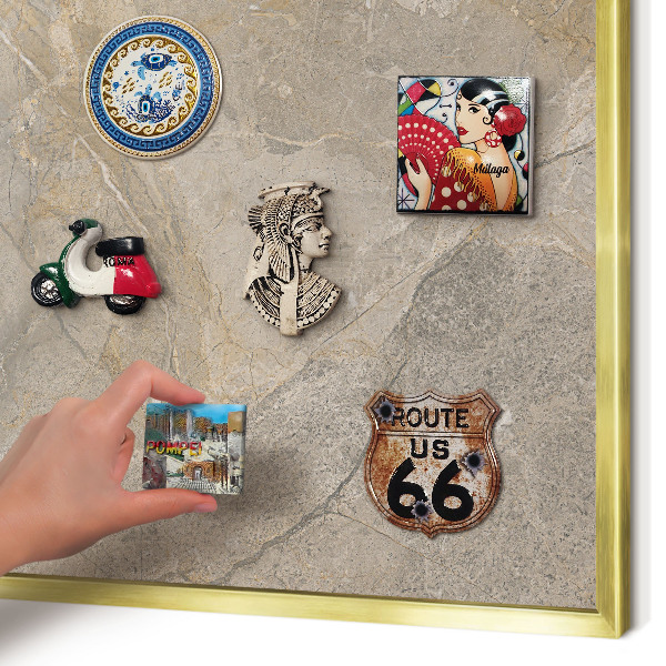 Magnettafel für Urlaubsmagnete in Goldrahmen Beige Stein