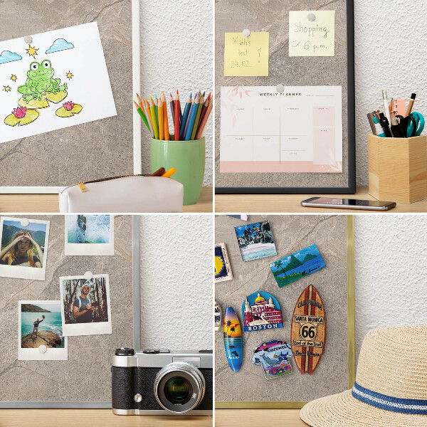 Magnettafel für Urlaubsmagnete in Goldrahmen Beige Stein