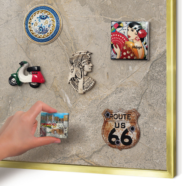 Magnettafel für Urlaubsmagnete in Goldrahmen Beige Stein