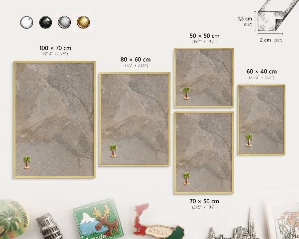 Magnettafel für Urlaubsmagnete in Goldrahmen Beige Stein