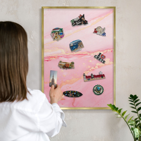 Magnettafel dekorativ bedruckt mit goldenem Rahmen Rosa Eleganz