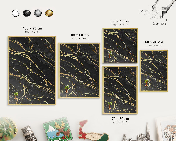 Magnettafel dekorativ bedruckt mit goldenem Rahmen Luxuriöse Wellen