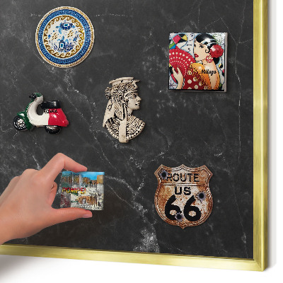 Magnettafel für Urlaubsmagnete in Goldrahmen Schwarzer Marmor
