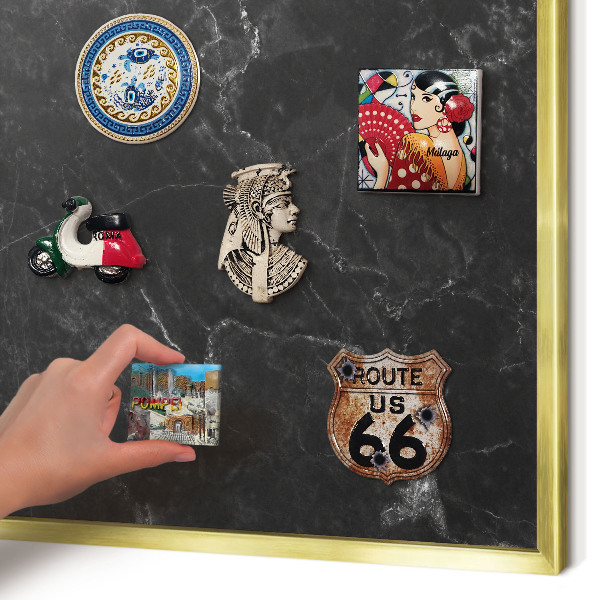 Magnettafel für Urlaubsmagnete in Goldrahmen Schwarzer Marmor