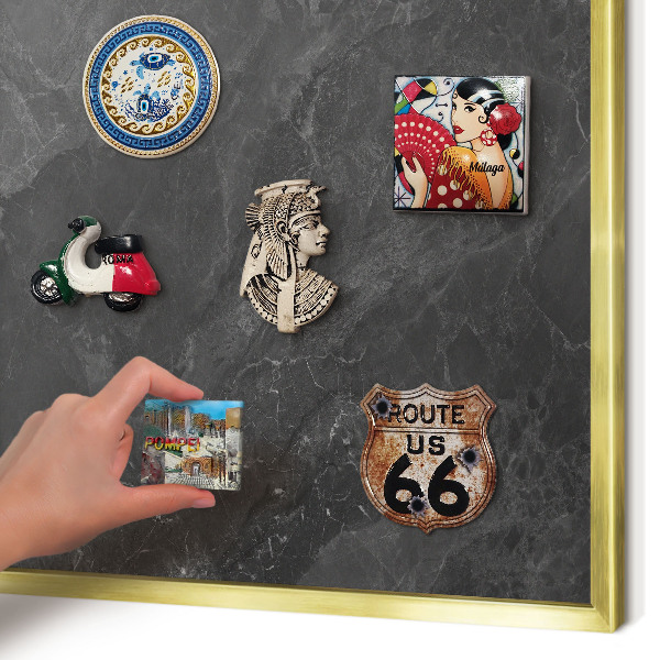 Magnettafel für Urlaubsmagnete in Goldrahmen Graue Eleganz