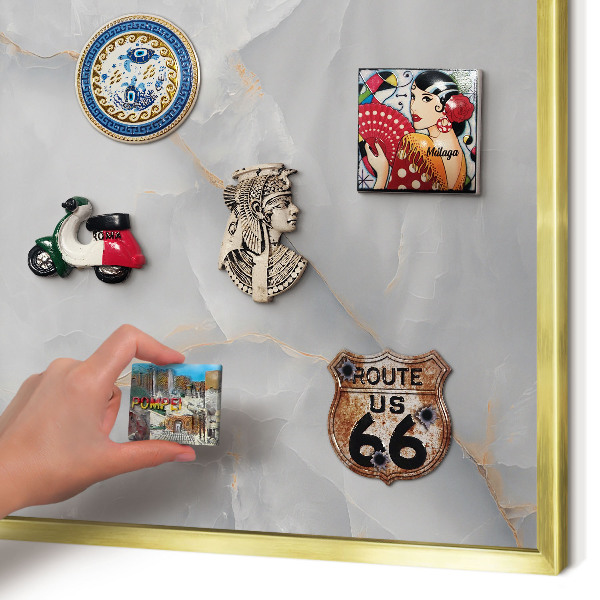Magnettafel dekorativ bedruckt mit goldenem Rahmen Graue Adern