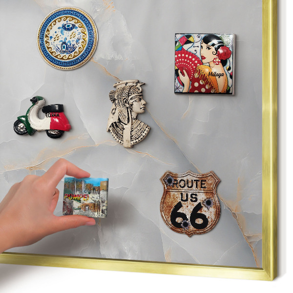Magnettafel dekorativ bedruckt mit goldenem Rahmen Graue Adern