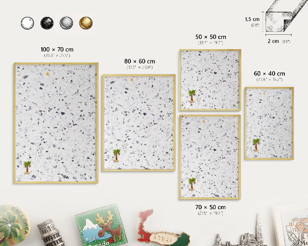 Magnettafel dekorativ bedruckt mit goldenem Rahmen Terrazzo-Stil