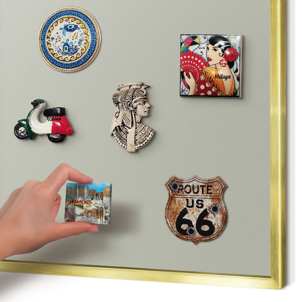 Magnettafel für Urlaubsmagnete in Goldrahmen Neutralgrau