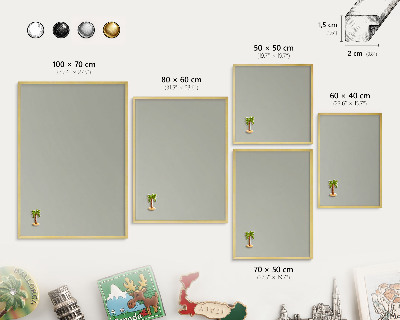 Magnettafel für Urlaubsmagnete in Goldrahmen Neutralgrau