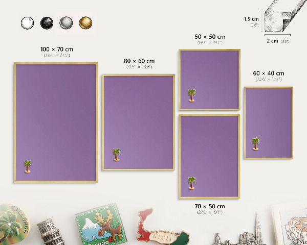 Magnettafel dekorativ bedruckt mit goldenem Rahmen Violett