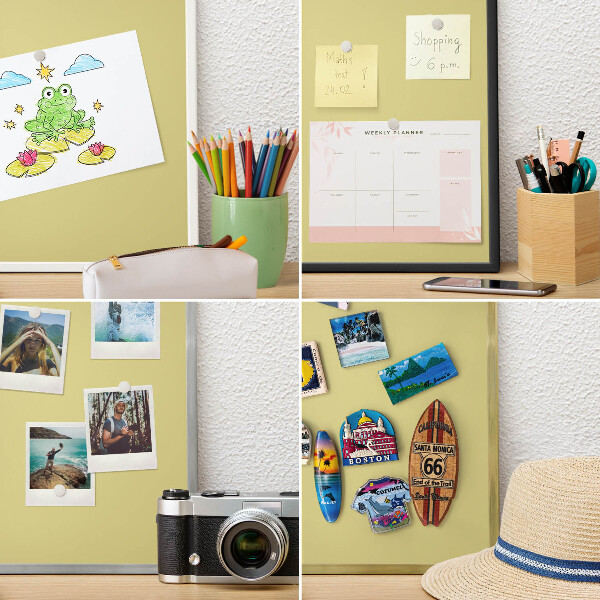 Magnettafel für Urlaubsmagnete in Goldrahmen Heller Senf