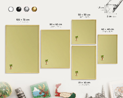 Magnettafel für Urlaubsmagnete in Goldrahmen Heller Senf