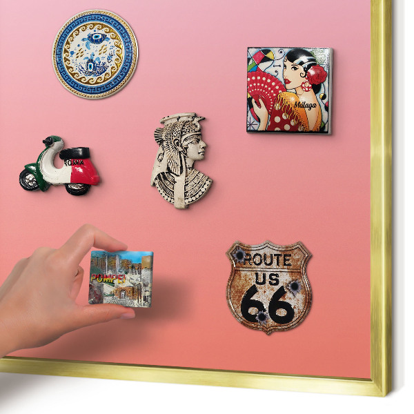 Magnettafel für Urlaubsmagnete in Goldrahmen Rosa-Orange