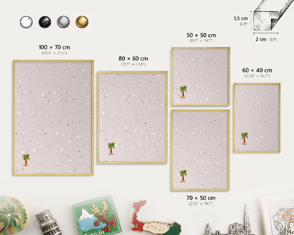 Magnettafel für Urlaubsmagnete in Goldrahmen Moderner Terrazzo