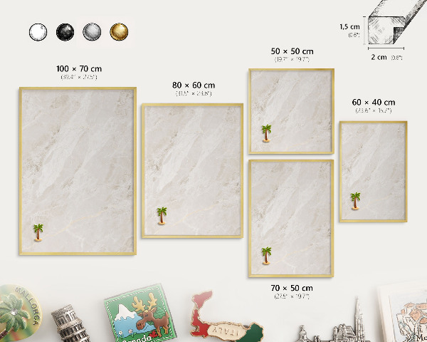 Magnettafel für Urlaubsmagnete in Goldrahmen Cremige Eleganz