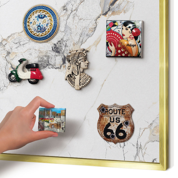 Magnettafel für Urlaubsmagnete in Goldrahmen Marmoroptik
