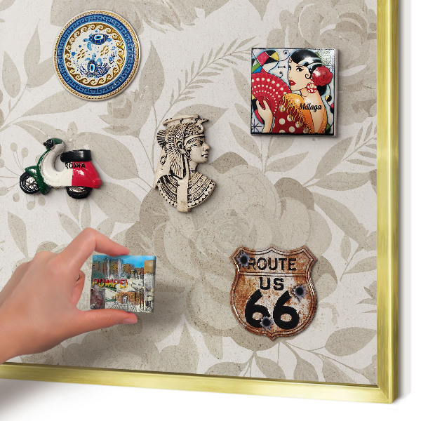 Magnettafel für Urlaubsmagnete in Goldrahmen Vintage-Blumen