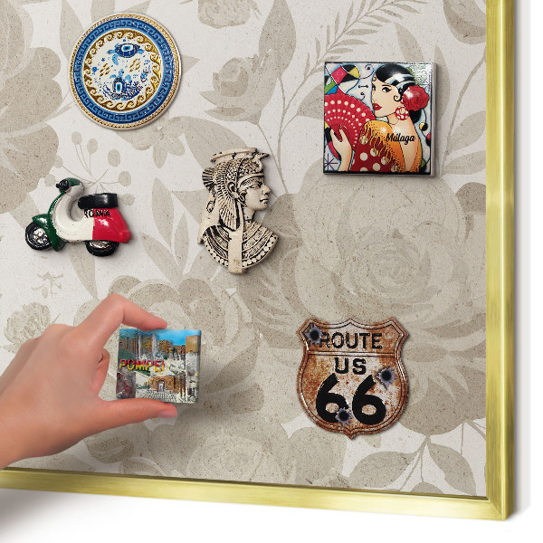 Magnettafel für Urlaubsmagnete in Goldrahmen Vintage-Blumen