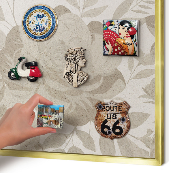 Magnettafel für Urlaubsmagnete in Goldrahmen Vintage-Blumen