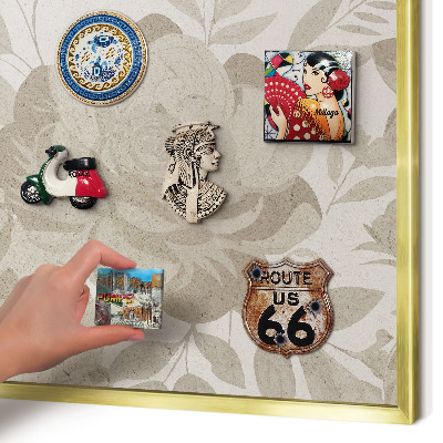 Magnettafel für Urlaubsmagnete in Goldrahmen Vintage-Blumen