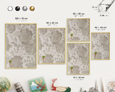 Magnettafel für Urlaubsmagnete in Goldrahmen Vintage-Blumen