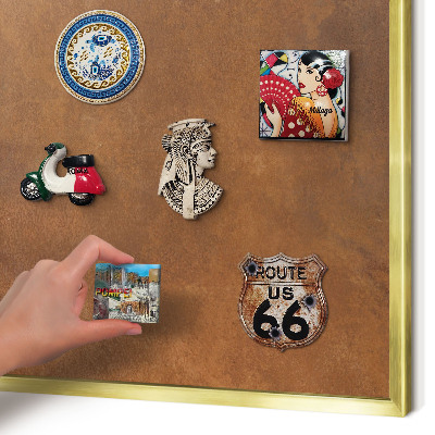 Magnettafel für Urlaubsmagnete in Goldrahmen Braune Textur