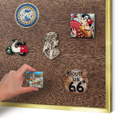 Magnettafel dekorativ bedruckt mit goldenem Rahmen Braunes Holz