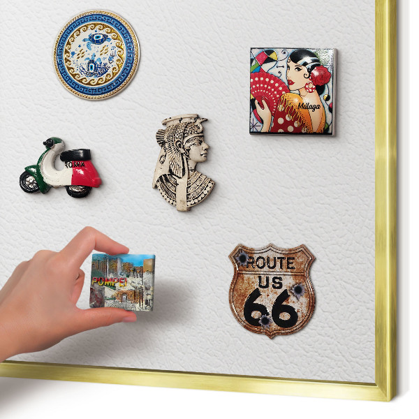 Magnettafel für Urlaubsmagnete in Goldrahmen Weiße Textur