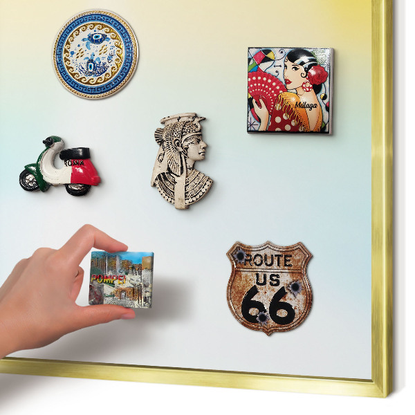 Magnettafel für Urlaubsmagnete in Goldrahmen Pastellfarbene Entspannung