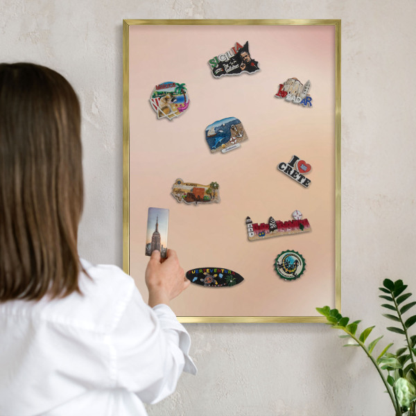 Magnettafel dekorativ bedruckt mit goldenem Rahmen Zartes Beige